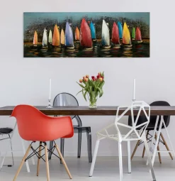 Metallbild 3D 'Speedy Boats' 144x44x5,5cm