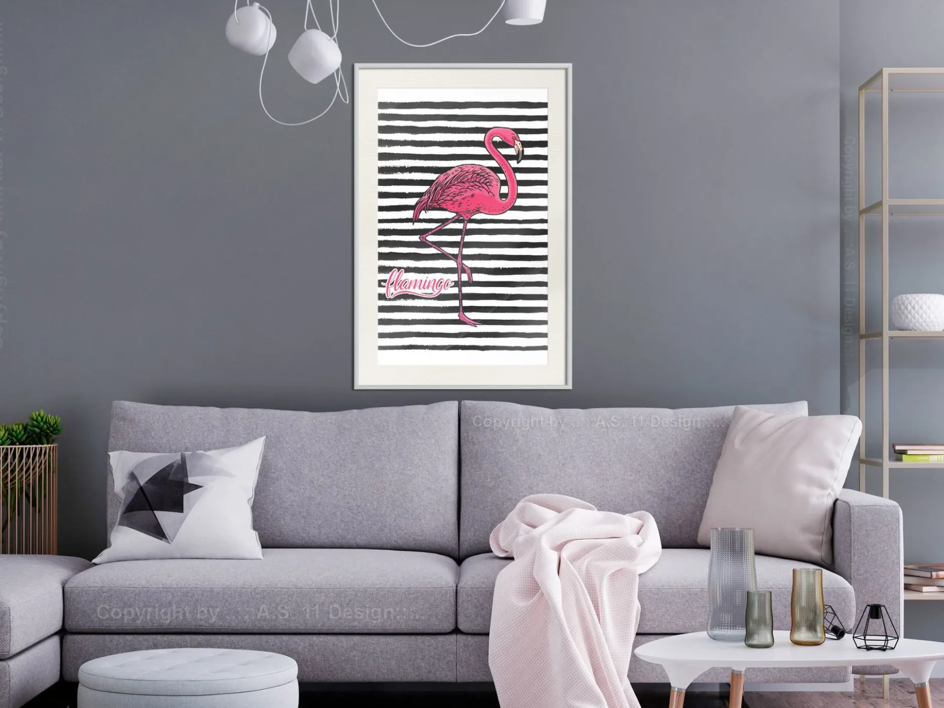 Poster 'Black Stripes and Flamingo'