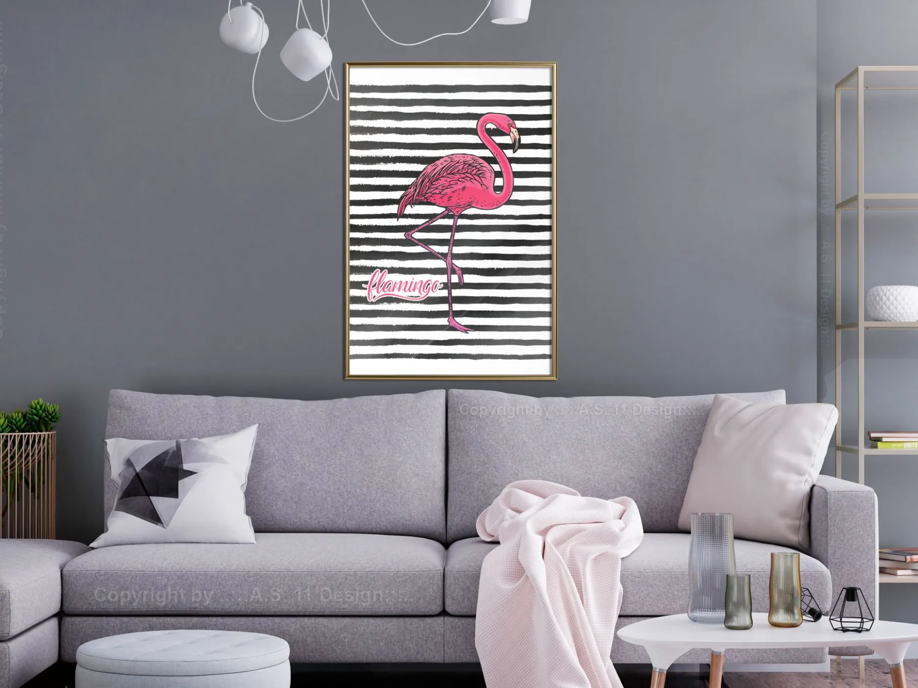 Poster 'Black Stripes and Flamingo'