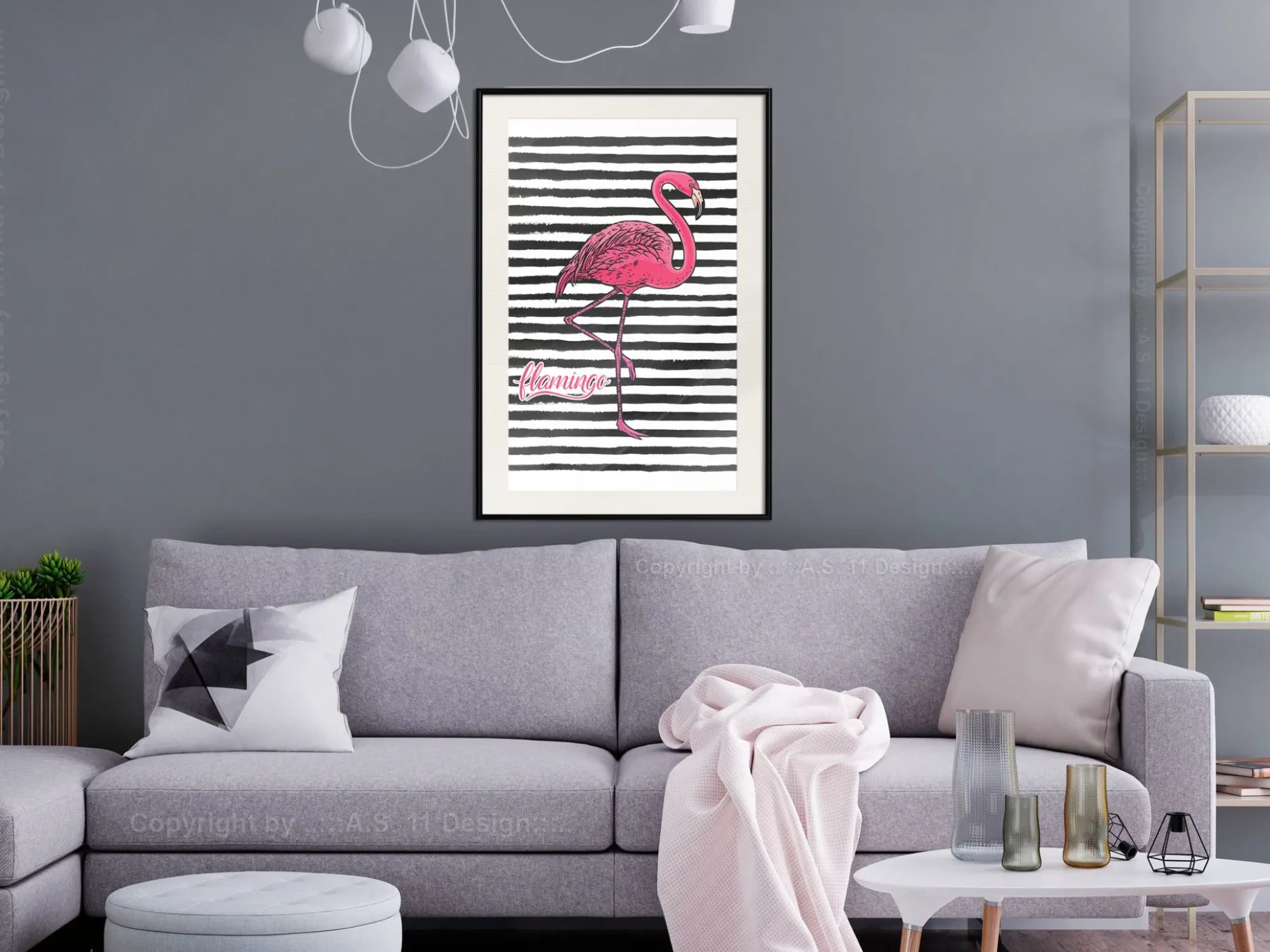Poster 'Black Stripes and Flamingo'
