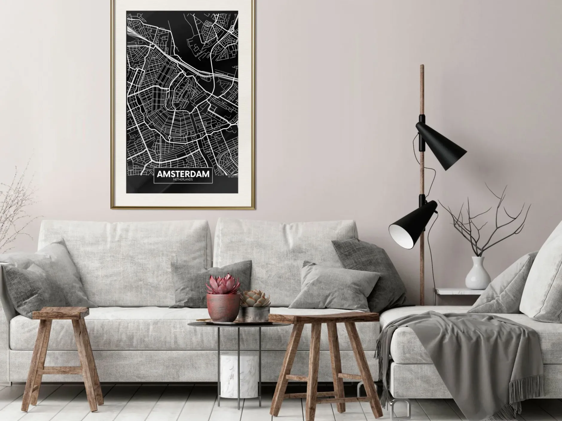 Poster 'City Map: Amsterdam (Dark)'