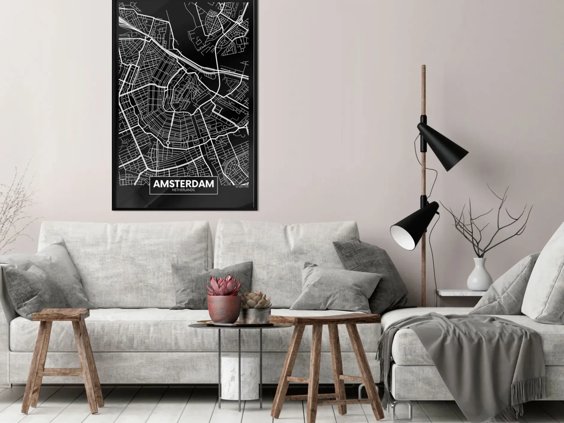 Poster 'City Map: Amsterdam (Dark)'
