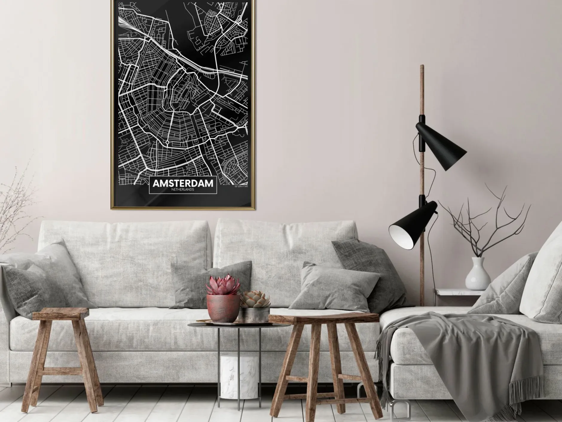 Poster 'City Map: Amsterdam (Dark)'