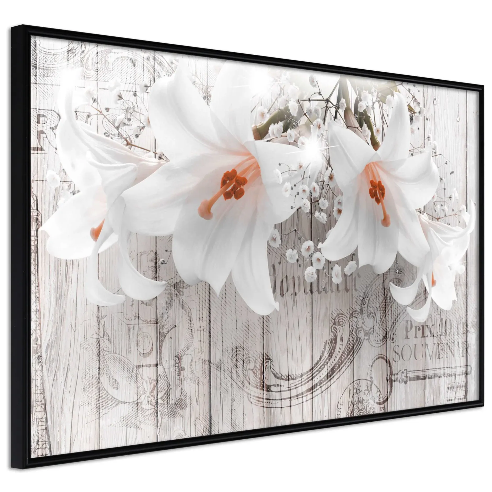 Poster 'Lilies on Wood'
