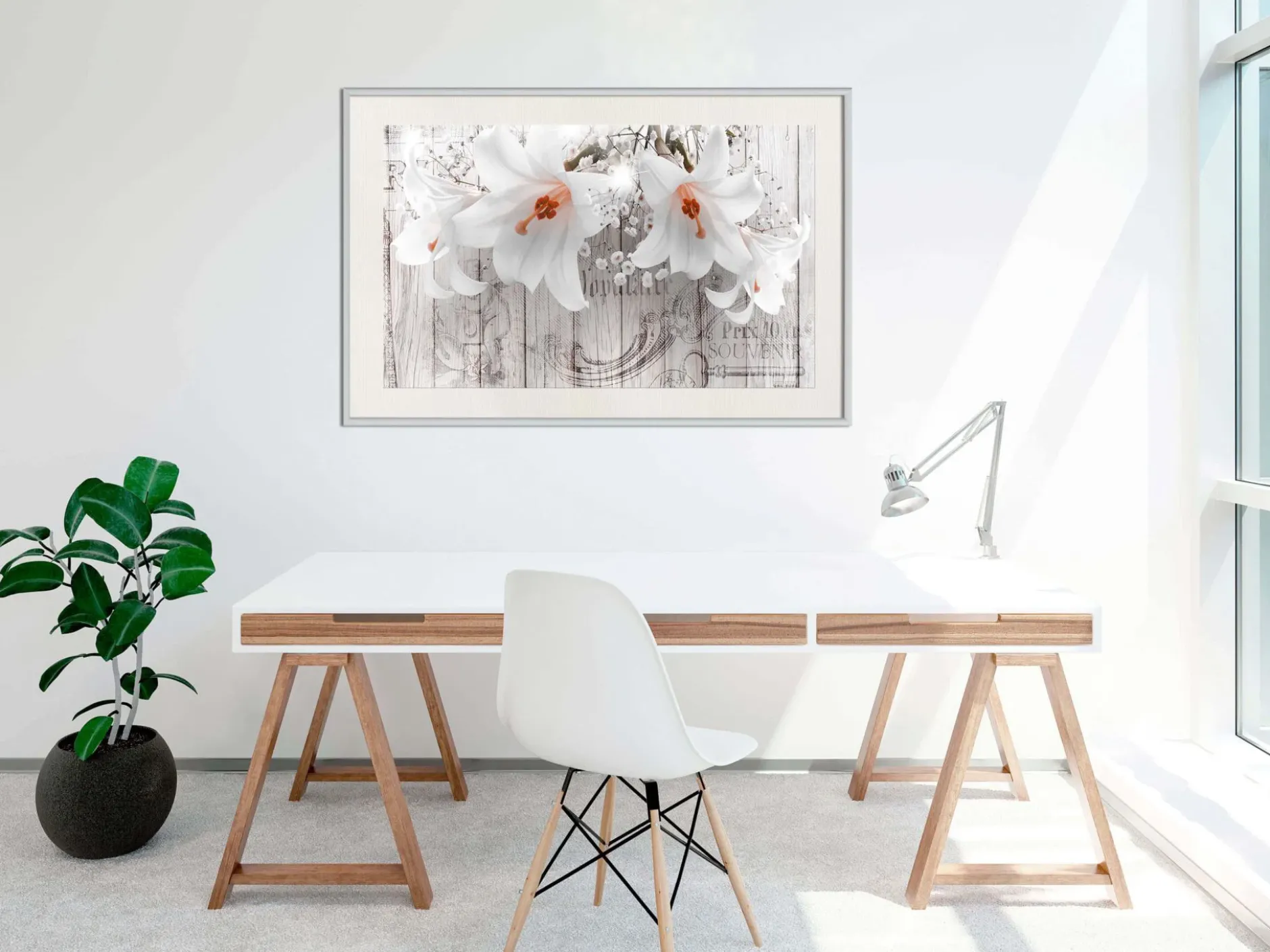 Poster 'Lilies on Wood'