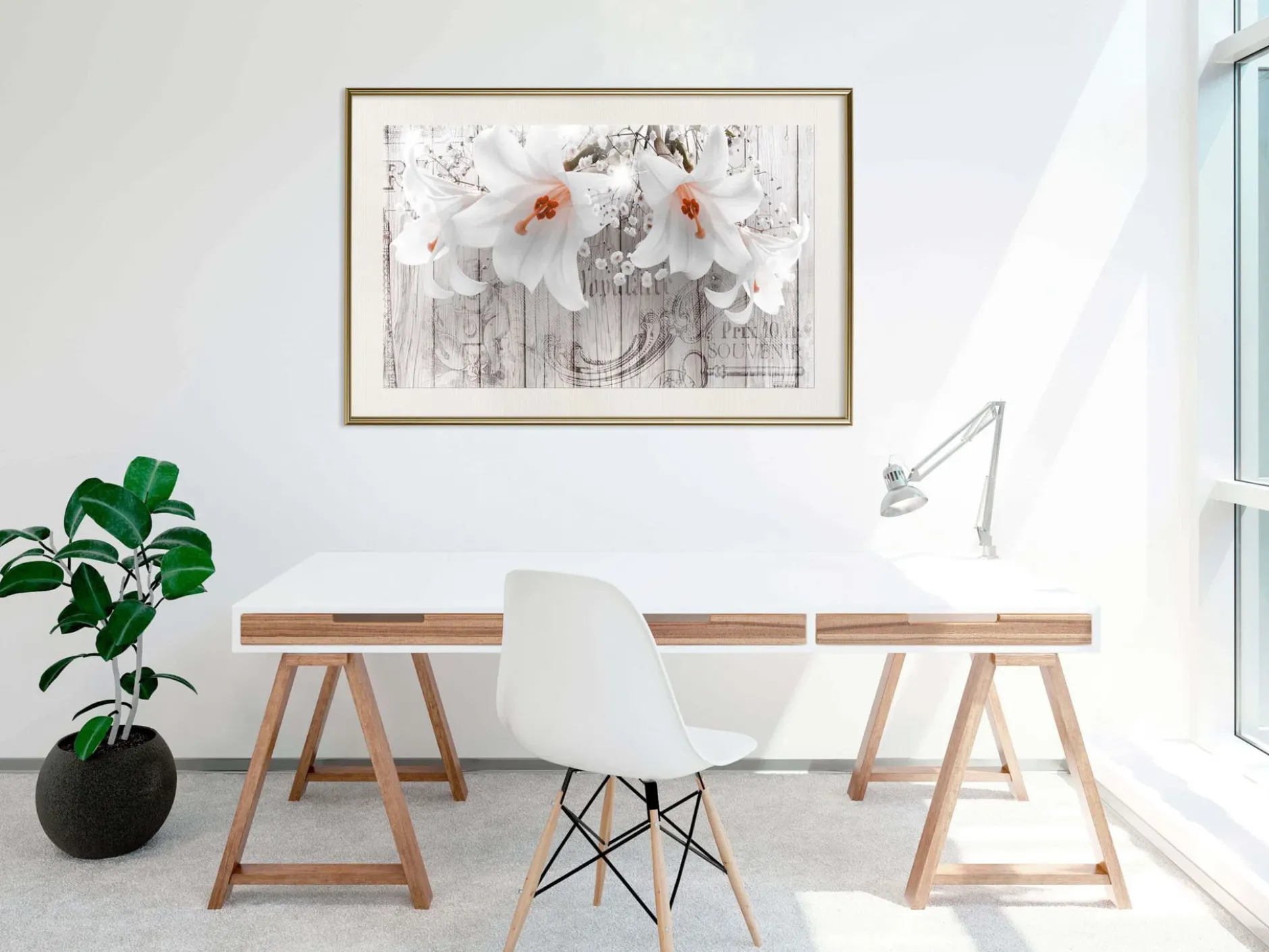 Poster 'Lilies on Wood'