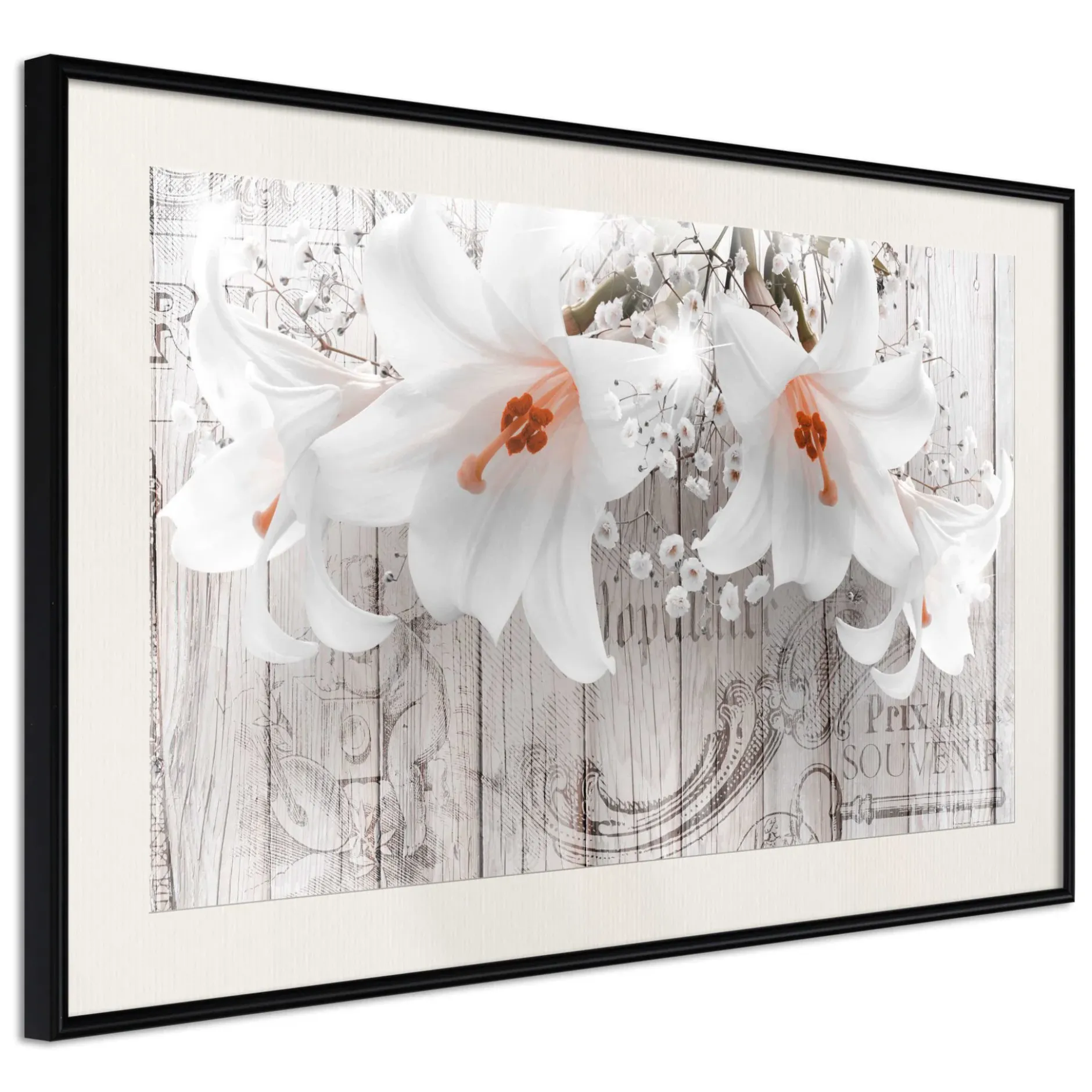 Poster 'Lilies on Wood'
