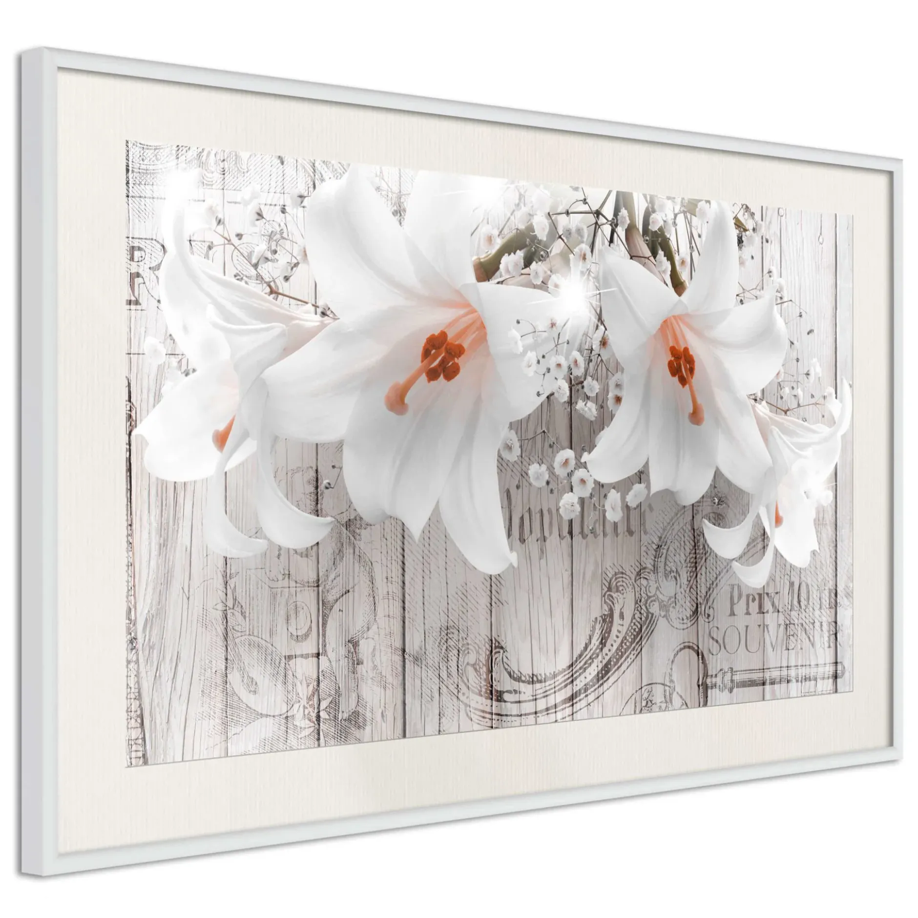 Poster 'Lilies on Wood'