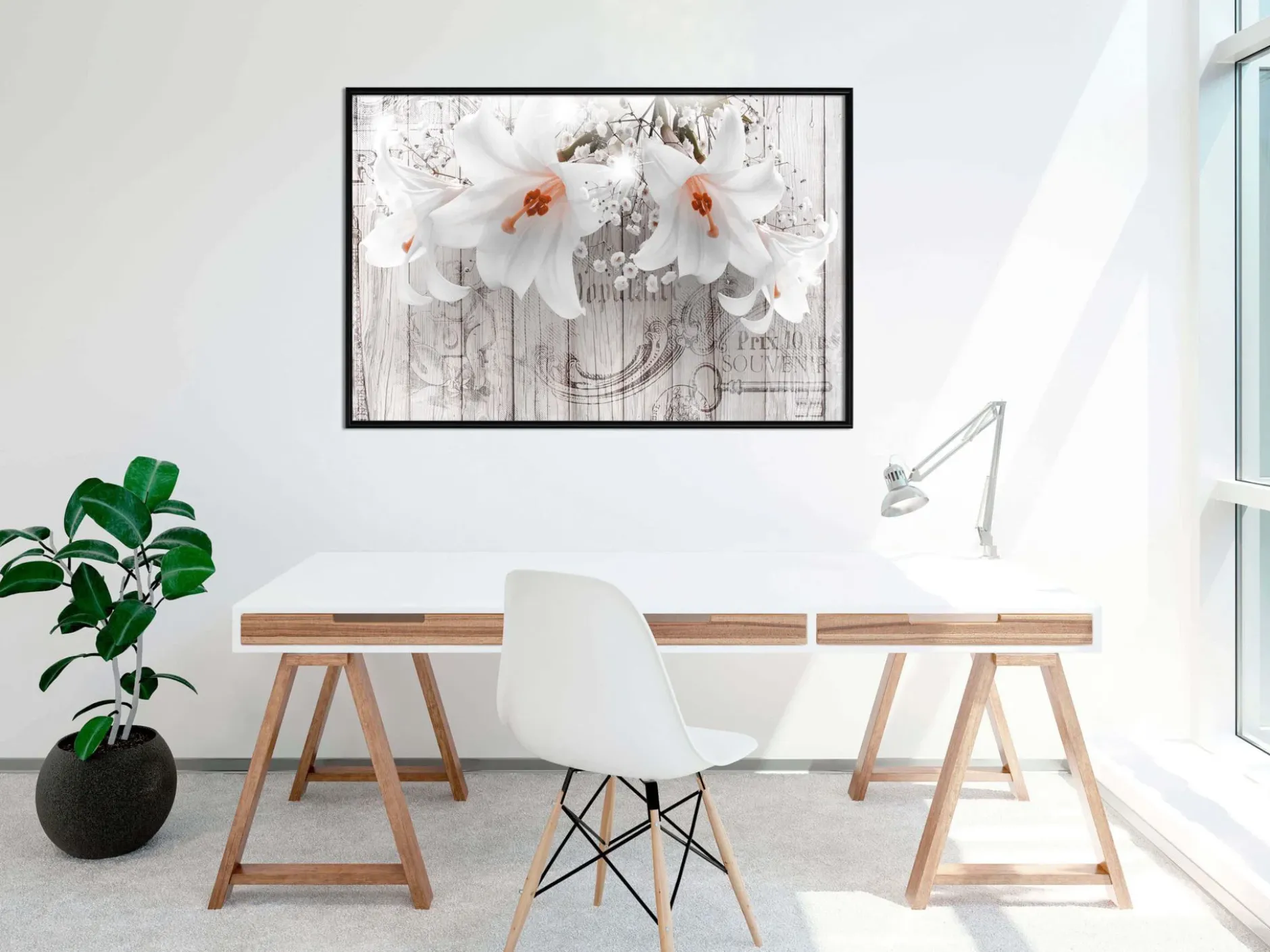 Poster 'Lilies on Wood'