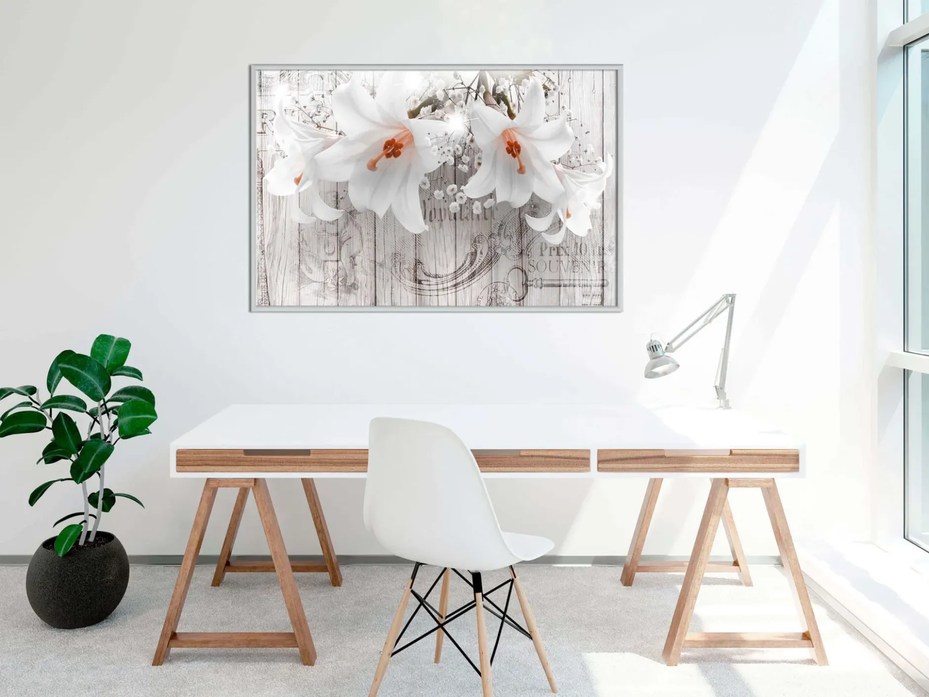 Poster 'Lilies on Wood'
