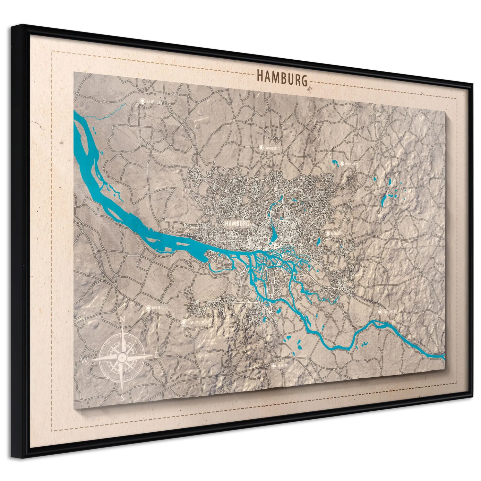 Poster 'Raised Relief Map: Hamburg'