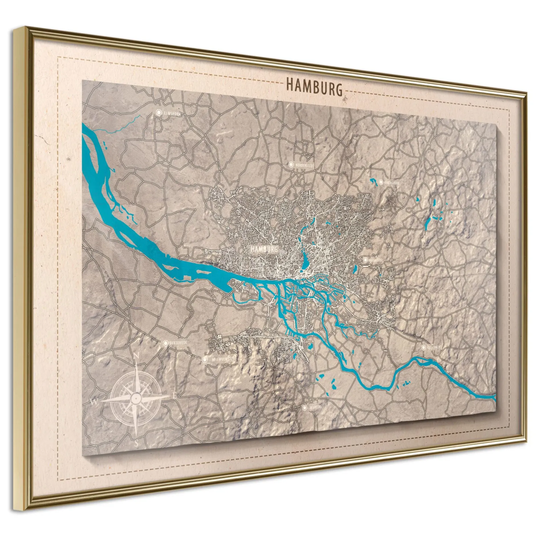 Poster 'Raised Relief Map: Hamburg'