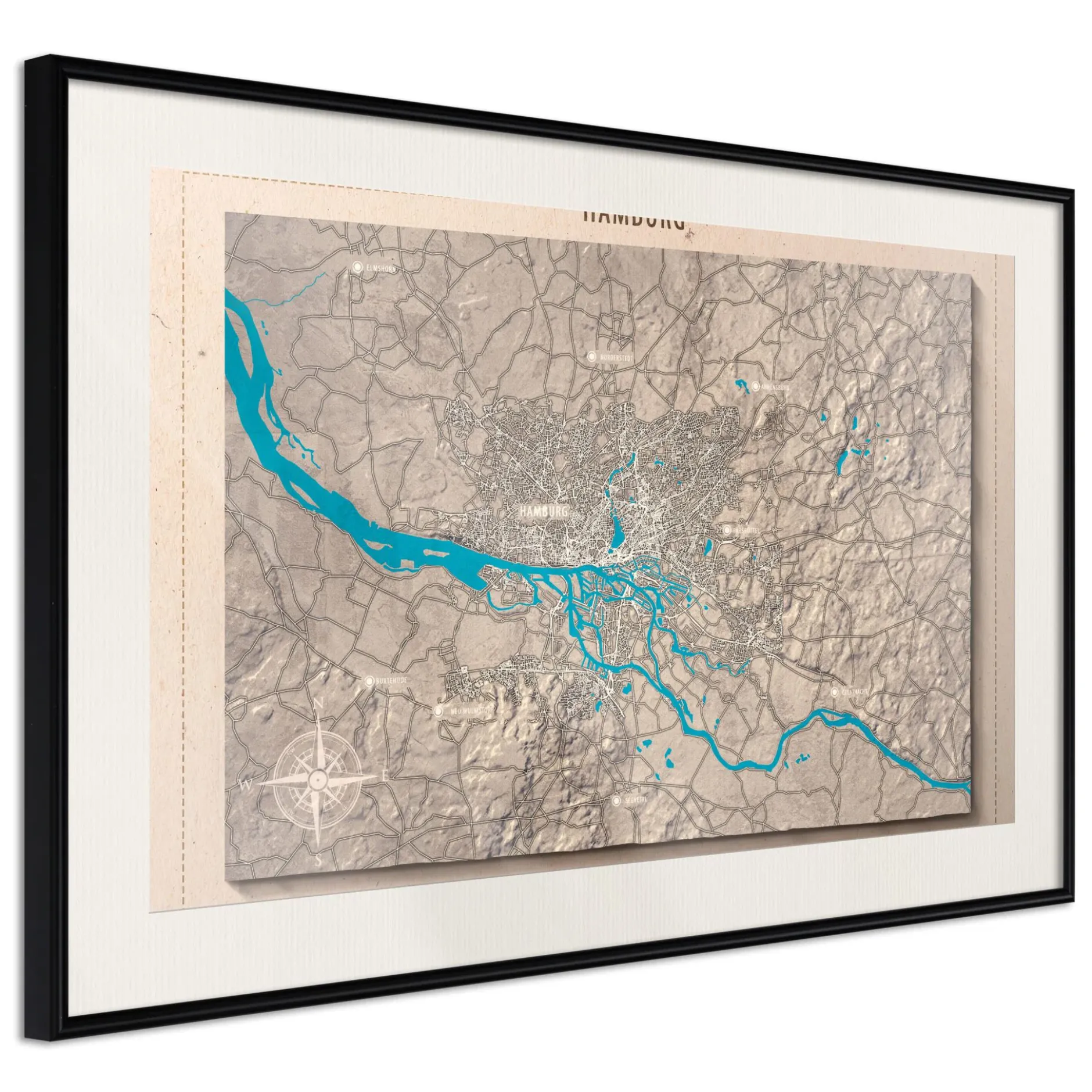 Poster 'Raised Relief Map: Hamburg'