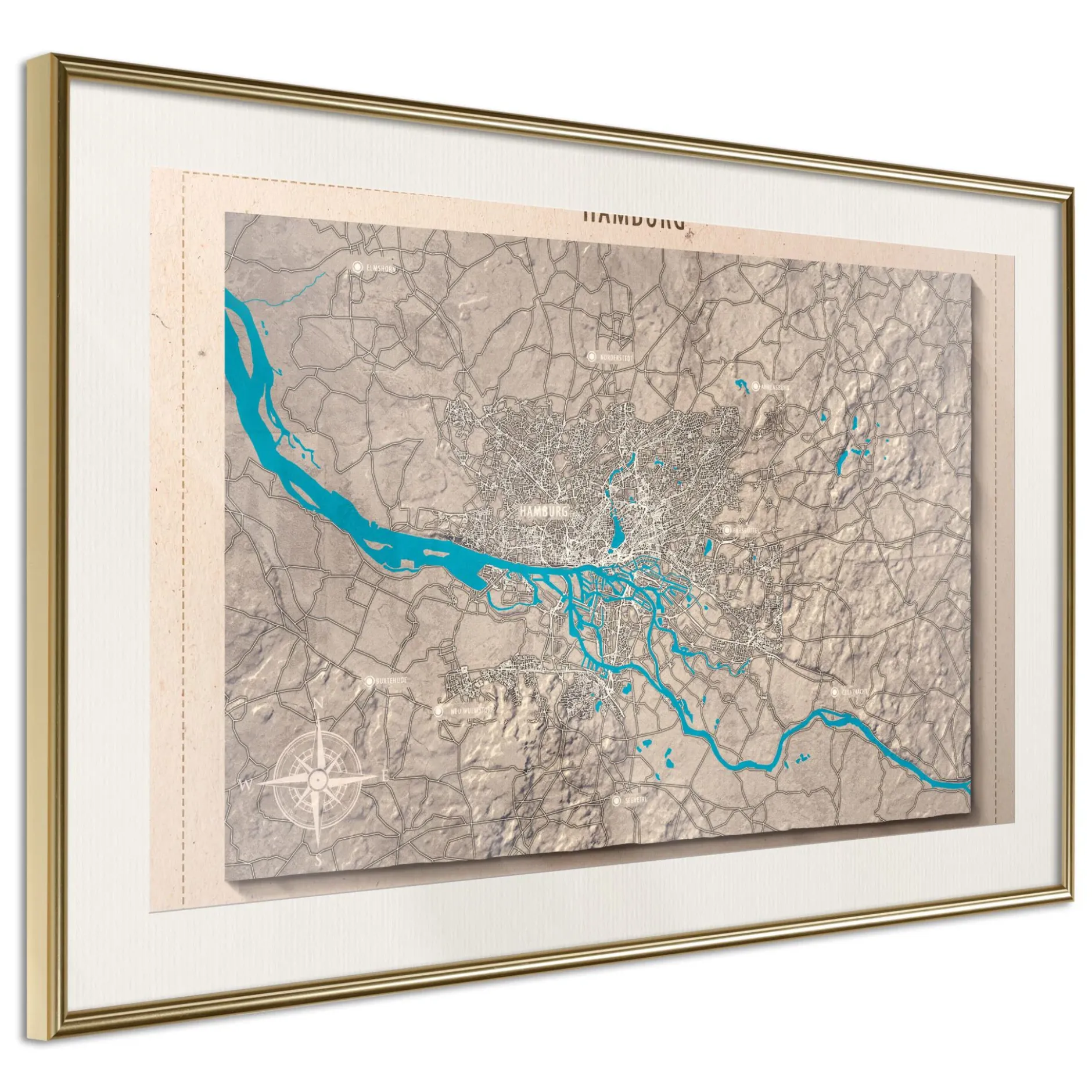 Poster 'Raised Relief Map: Hamburg'