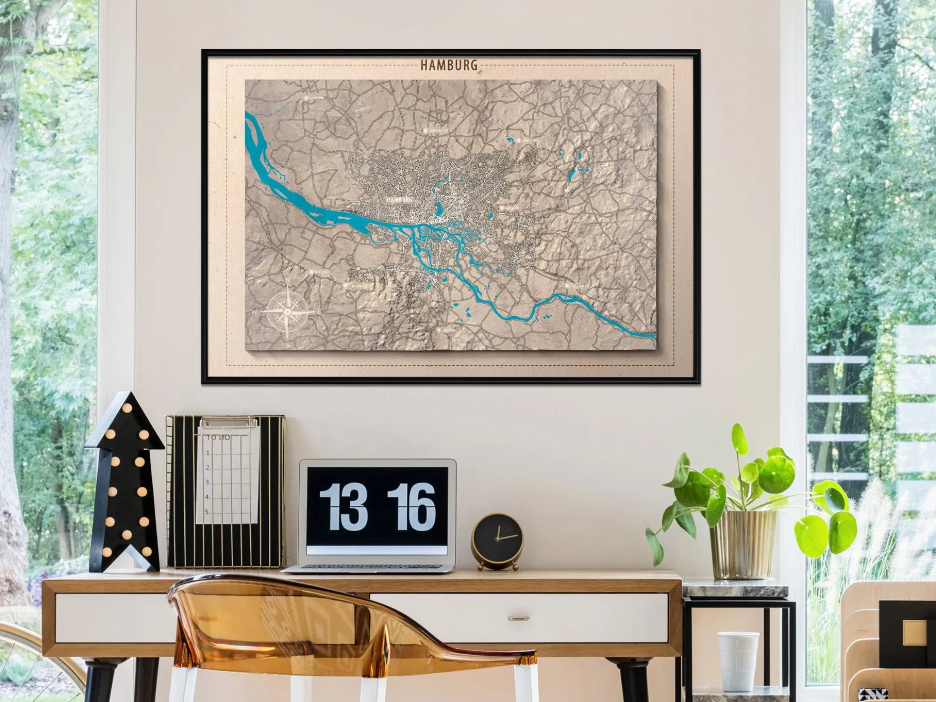 Poster 'Raised Relief Map: Hamburg'