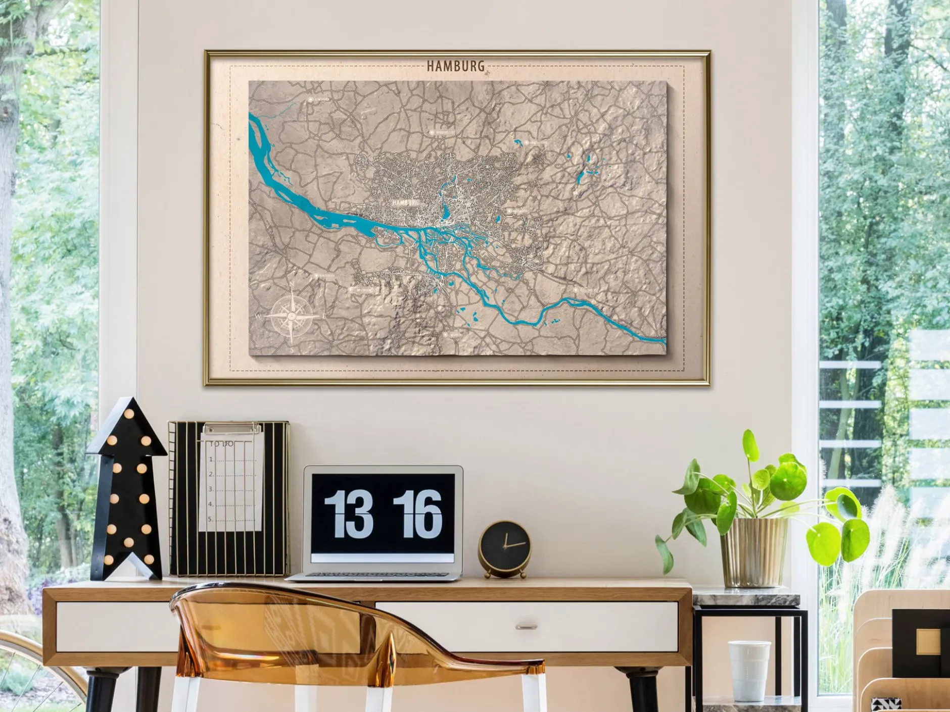 Poster 'Raised Relief Map: Hamburg'