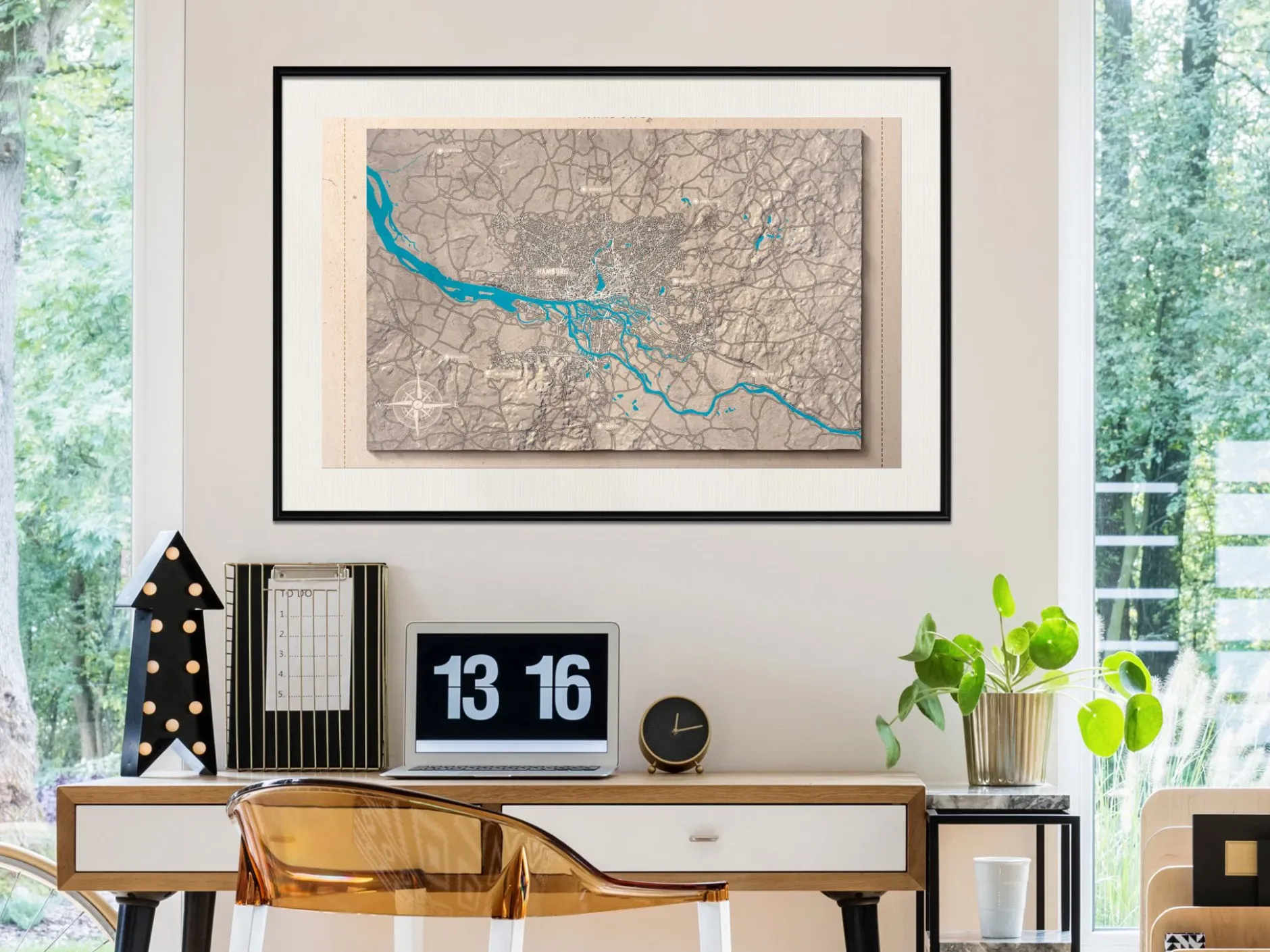 Poster 'Raised Relief Map: Hamburg'