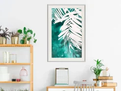 Poster 'White Palm on Teal Background'