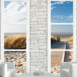 Selbstklebende Tapete 'Beach: view from the window'
