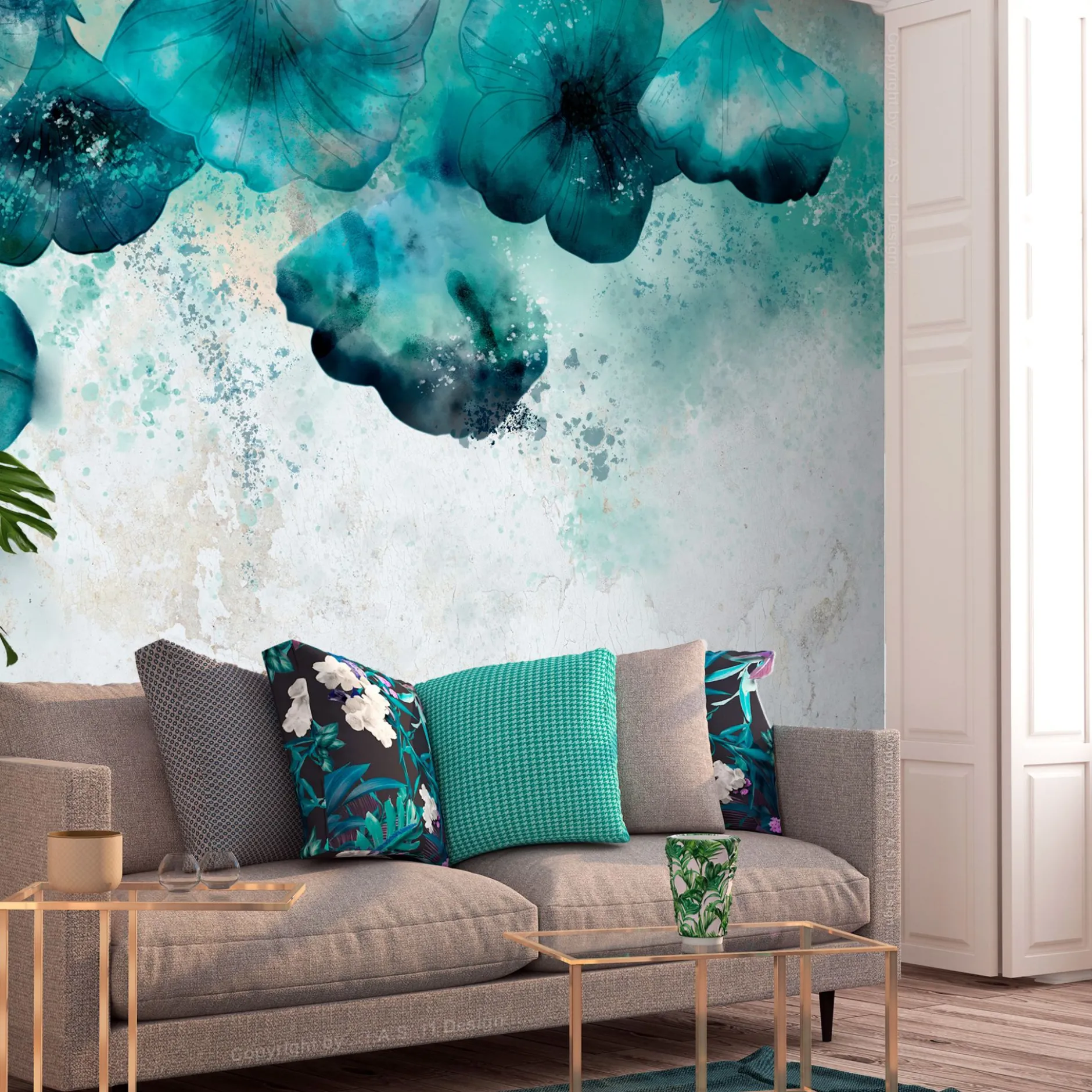 Selbstklebende Tapete 'Blue Poppies'