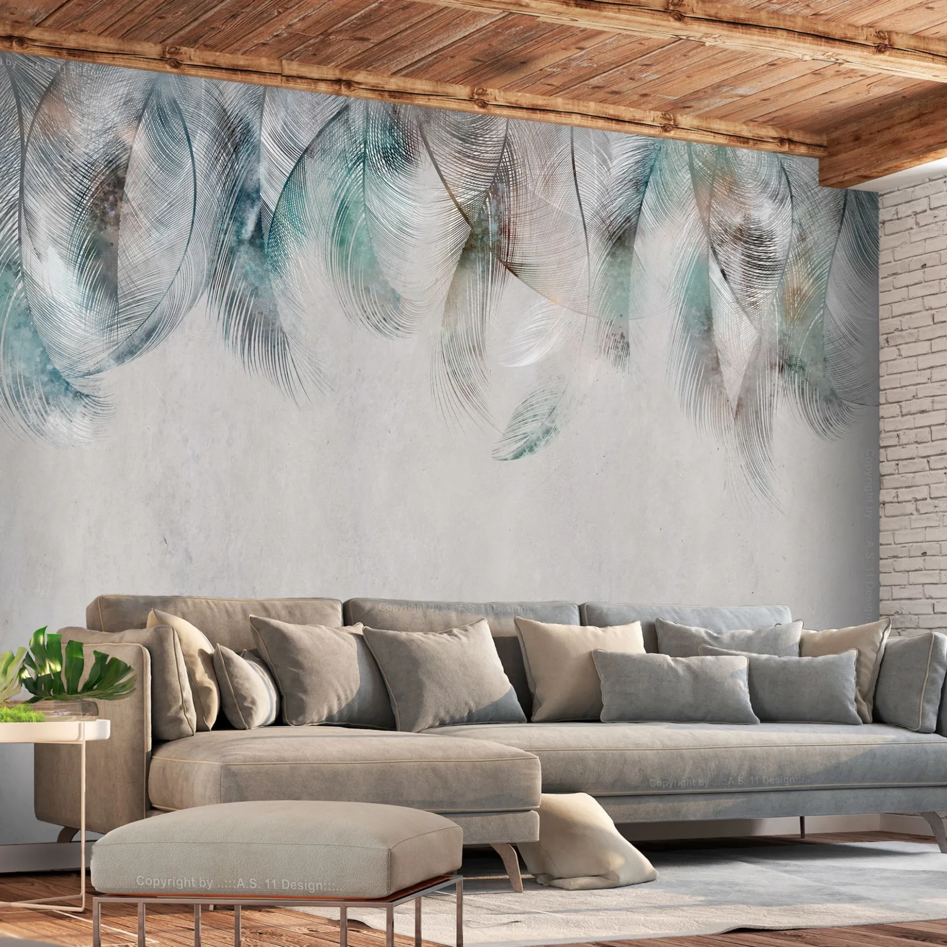 Selbstklebende Tapete 'Colourful Feathers'
