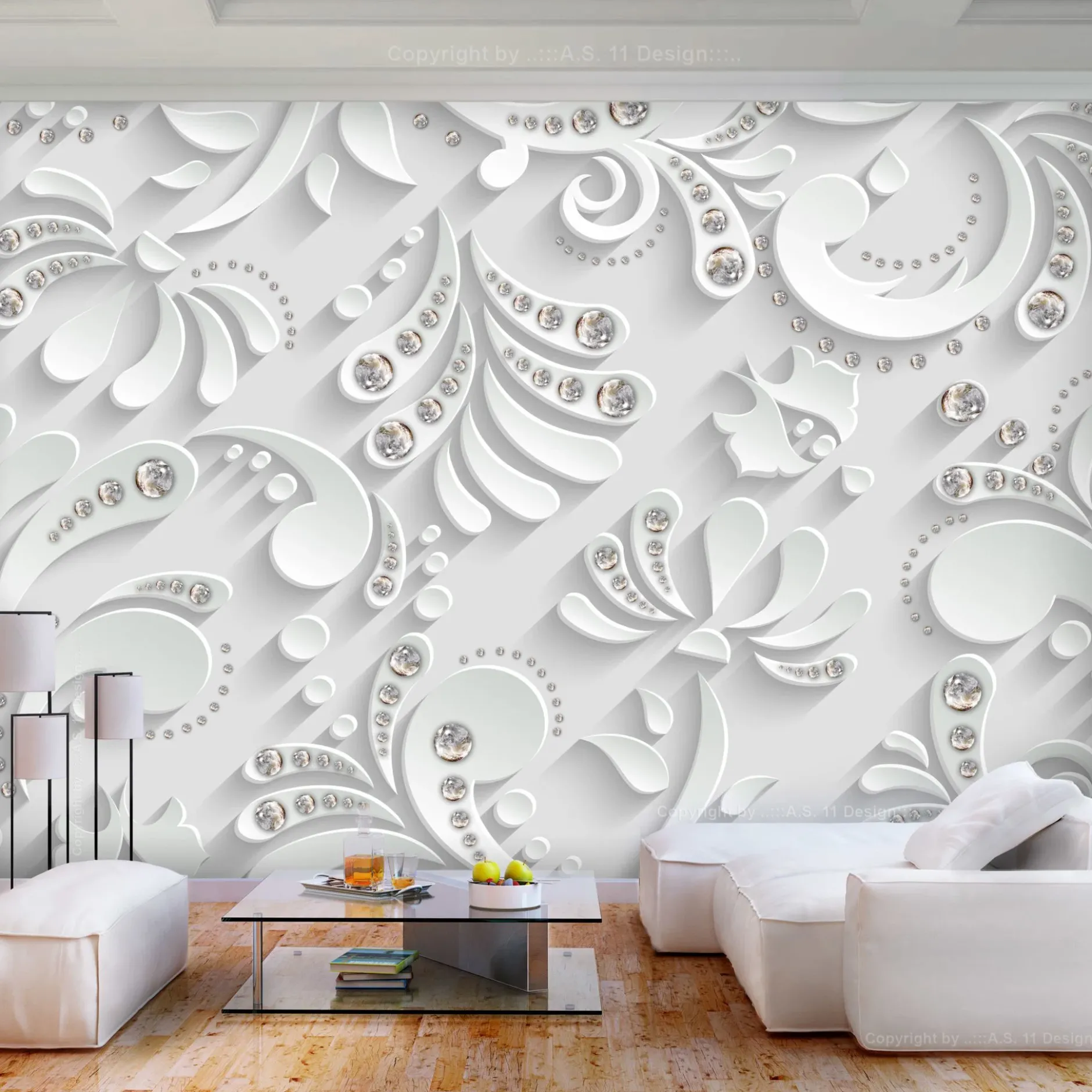 Selbstklebende Tapete 'Flowers with Crystals'