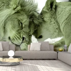 Selbstklebende Tapete 'Lion Tenderness (Green)'