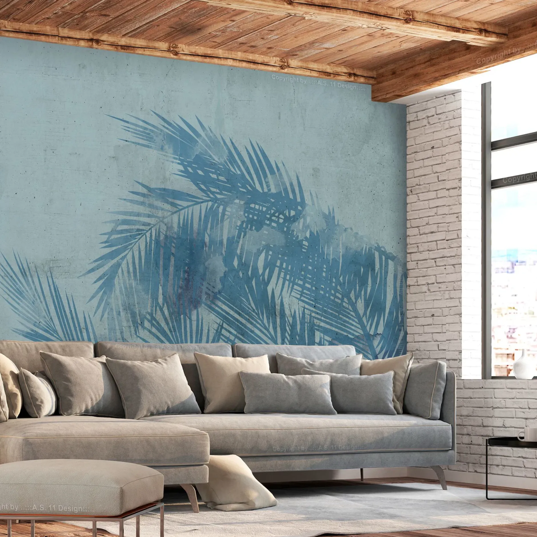 Selbstklebende Tapete 'Palm Trees in Blue'