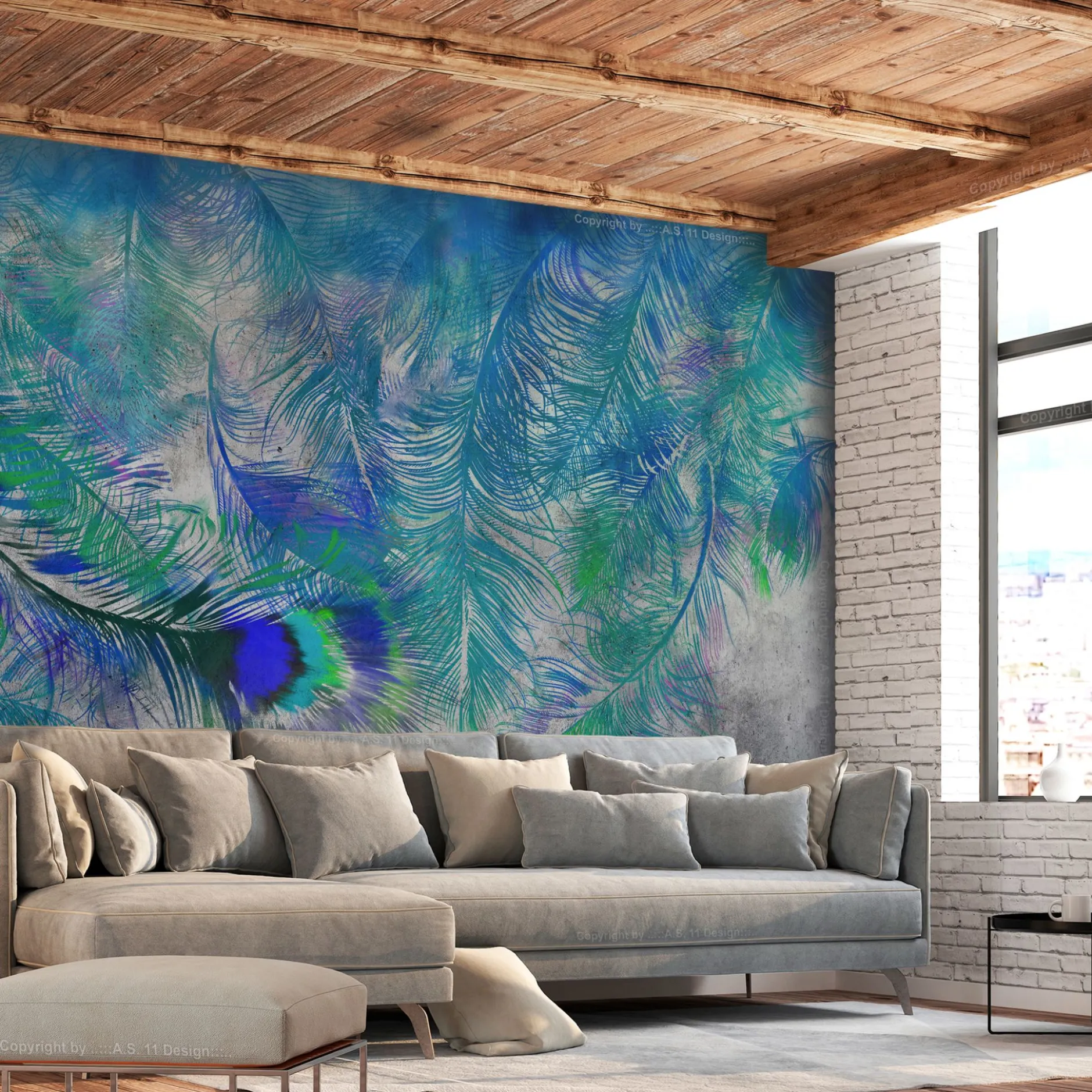 Selbstklebende Tapete 'Peacock Feathers'
