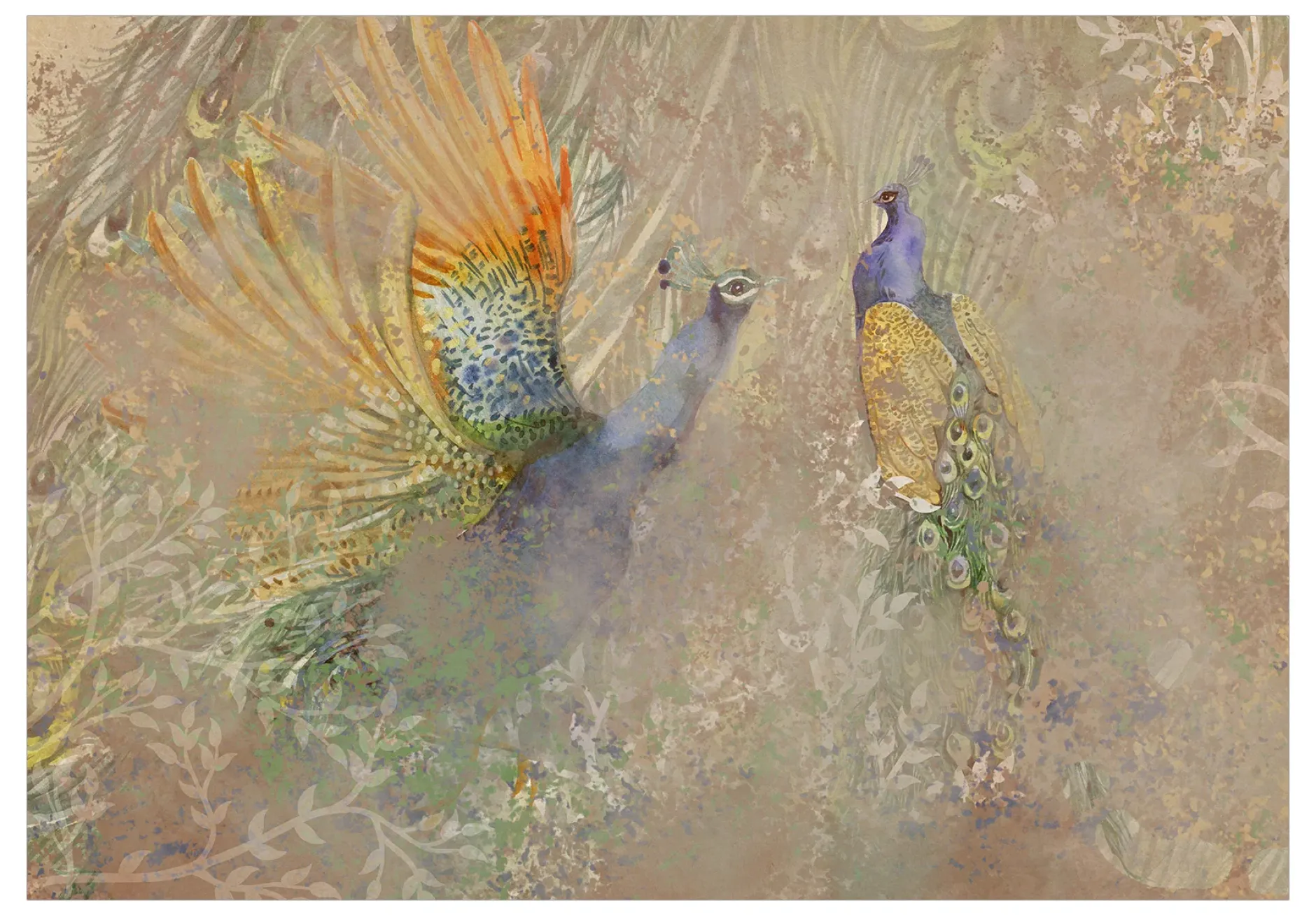 Selbstklebende Tapete 'Peacocks Dancing - First Variant'