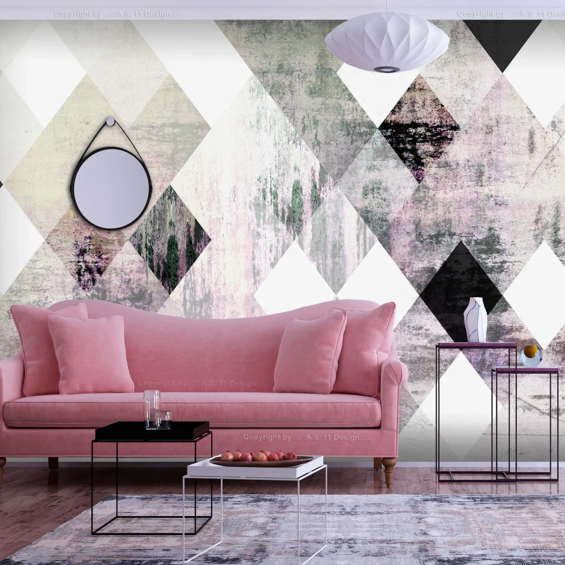 Selbstklebende Tapete 'Rhombic Chessboard (Pink)'