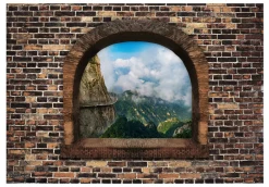 Selbstklebende Tapete 'Stony Window: Mountains'
