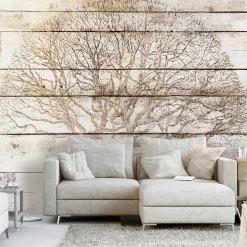 Selbstklebende Tapete 'Tree on Boards'