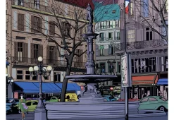 Tapete 'Abenddämmerung über einem Platz in Paris'