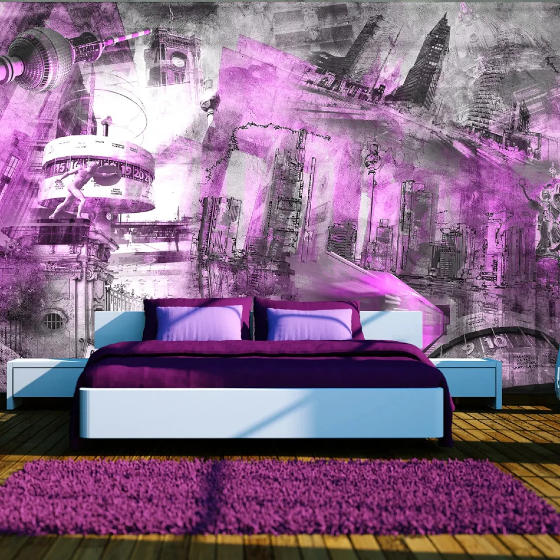 Tapete 'Berlin - Collage (violett)'