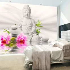 Tapete 'Buddha und Orchideen'
