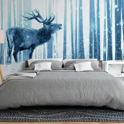 Tapete 'Deer in the Snow (Blue)'