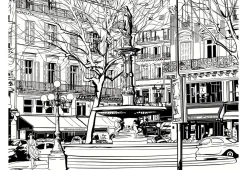 Tapete 'Sketch of parisian fountain'