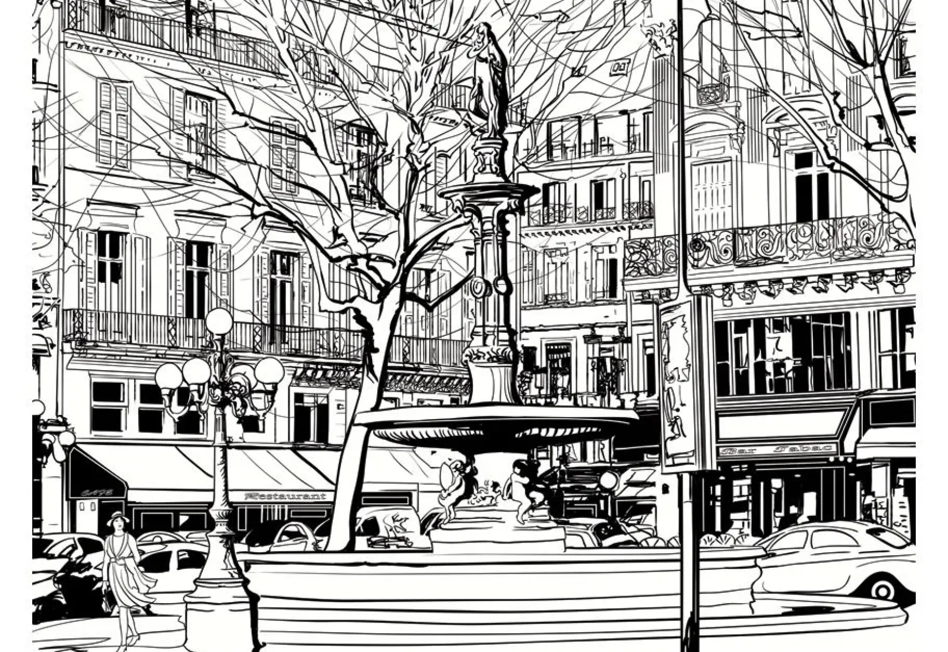 Tapete 'Sketch of parisian fountain'