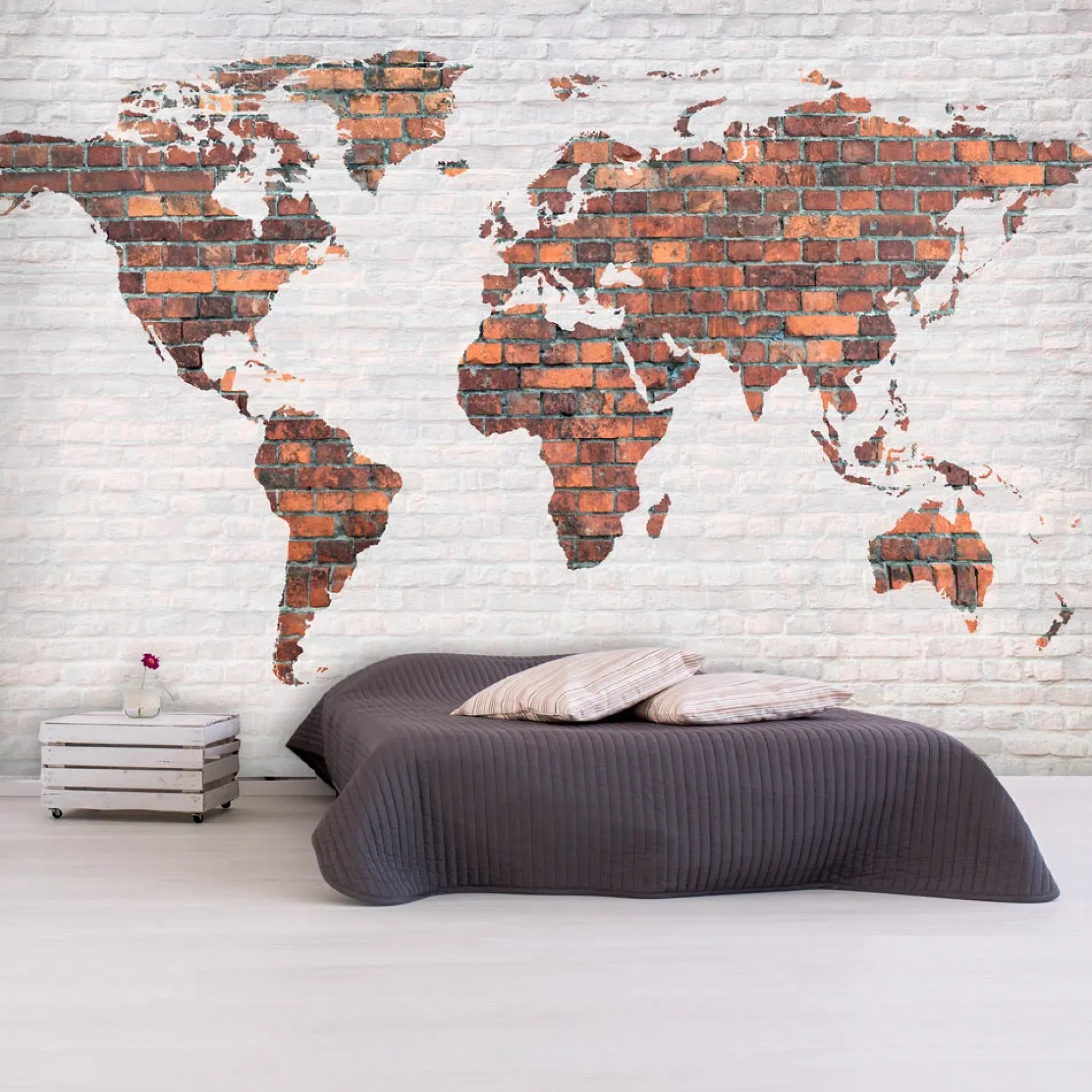 Tapete 'World Map: Brick Wall'