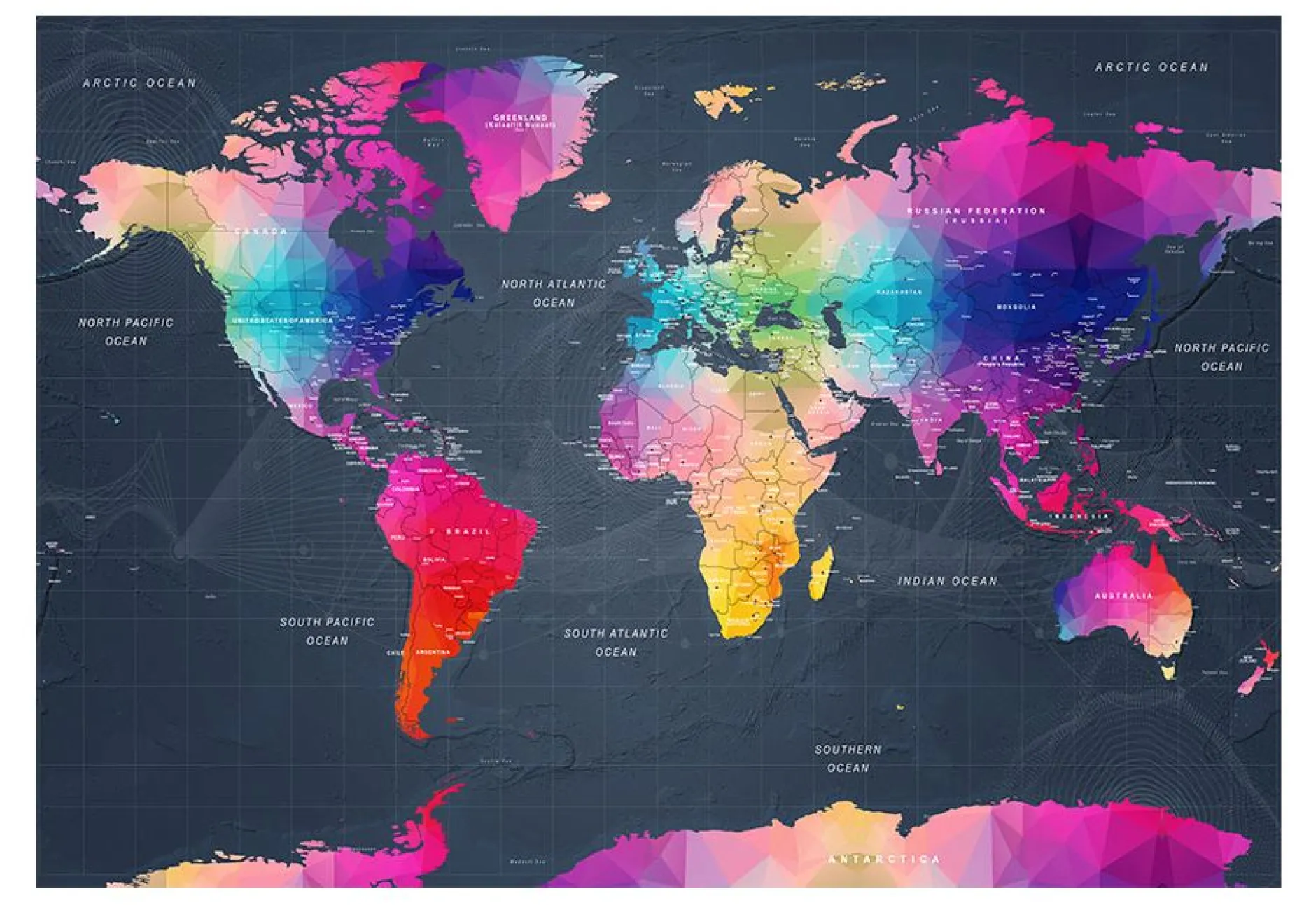 Tapete 'World Map: Colourful Crystals'