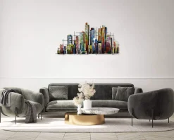 Wanddeko Metall 'Rainbow City' 120x60x3cm