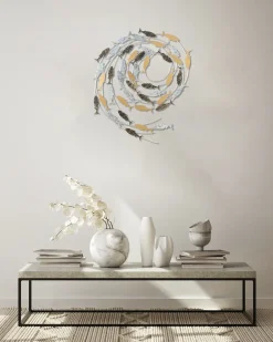 Wanddeko Metall 'Versammlung der Fische' 78x89x5cm