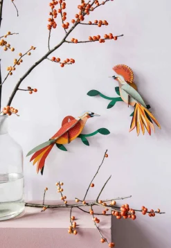 Wanddeko Papier 'Feuriges Vogel-Duo'