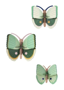 Wanddeko Papier 'Smaragd-Schmetterlings-Trio'
