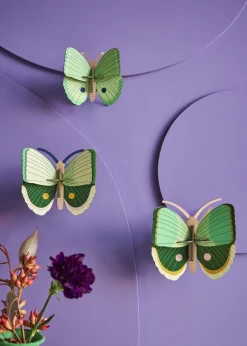Wanddeko Papier 'Smaragd-Schmetterlings-Trio'