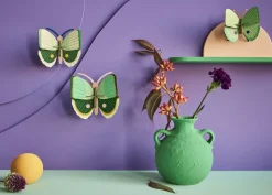 Wanddeko Papier 'Smaragd-Schmetterlings-Trio'