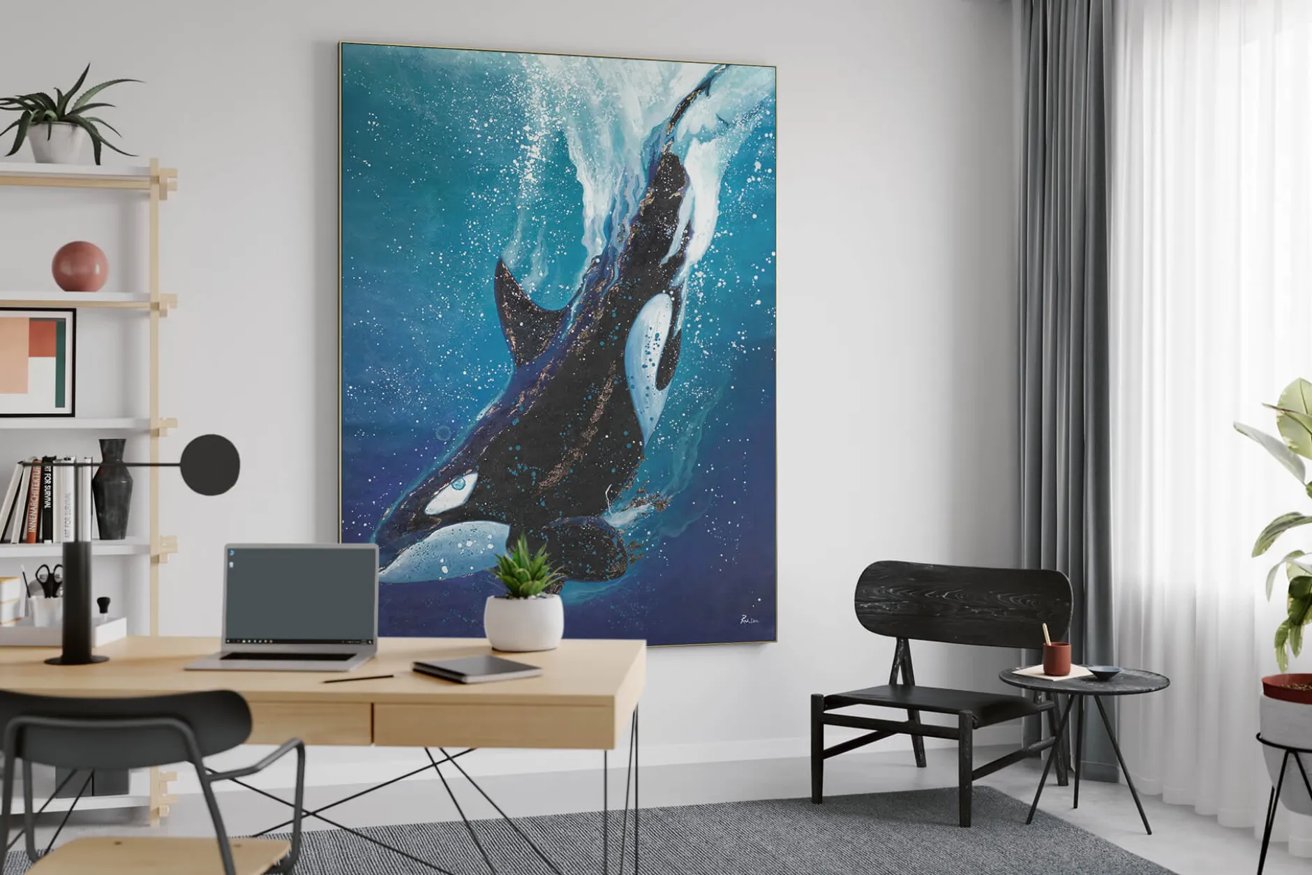 XXL Öl Gemälde 'Abenteuer eines Orcas' | Handgemaltes Unikat