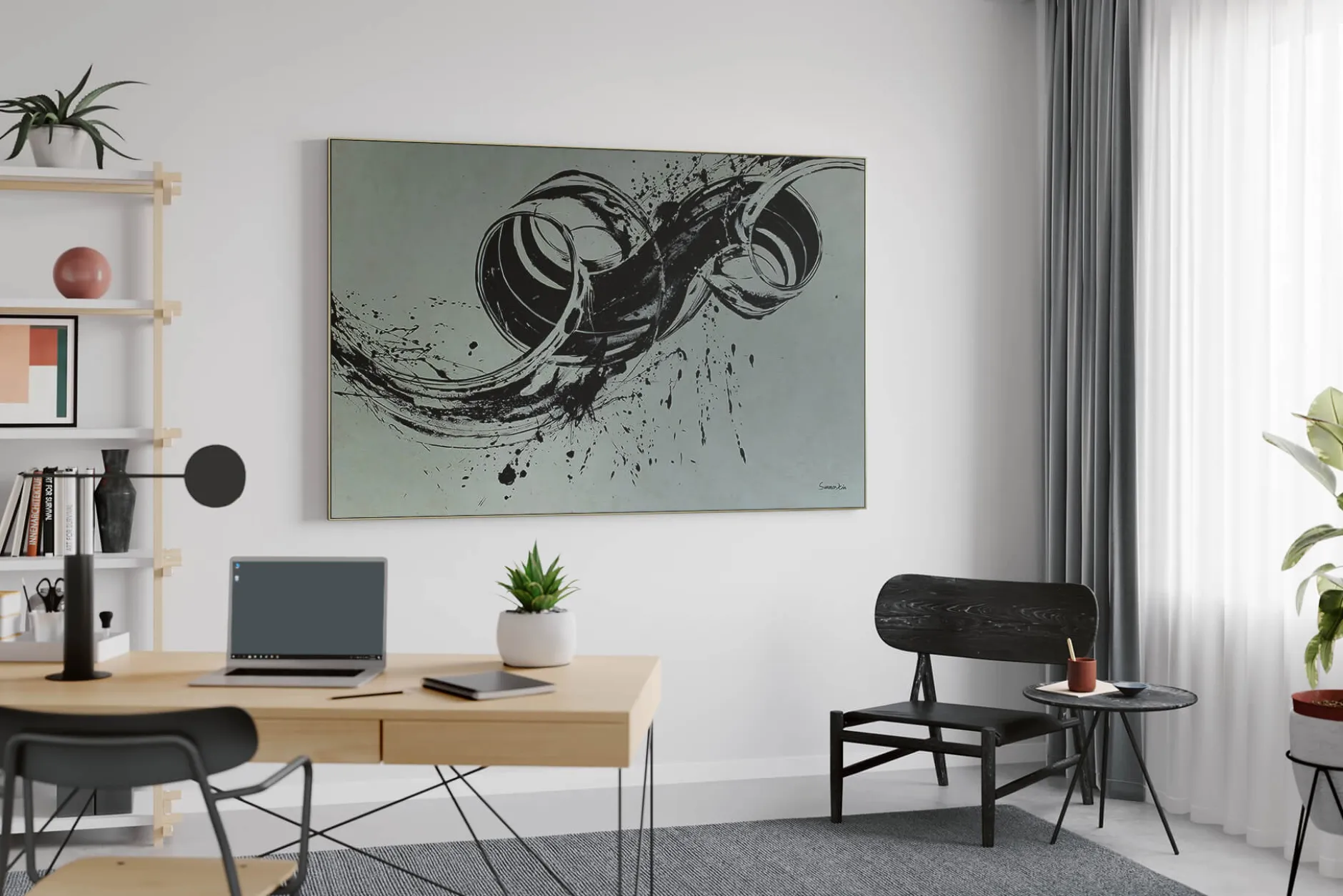 XXL Öl Gemälde 'Black Spiral' | Handgemaltes Unikat
