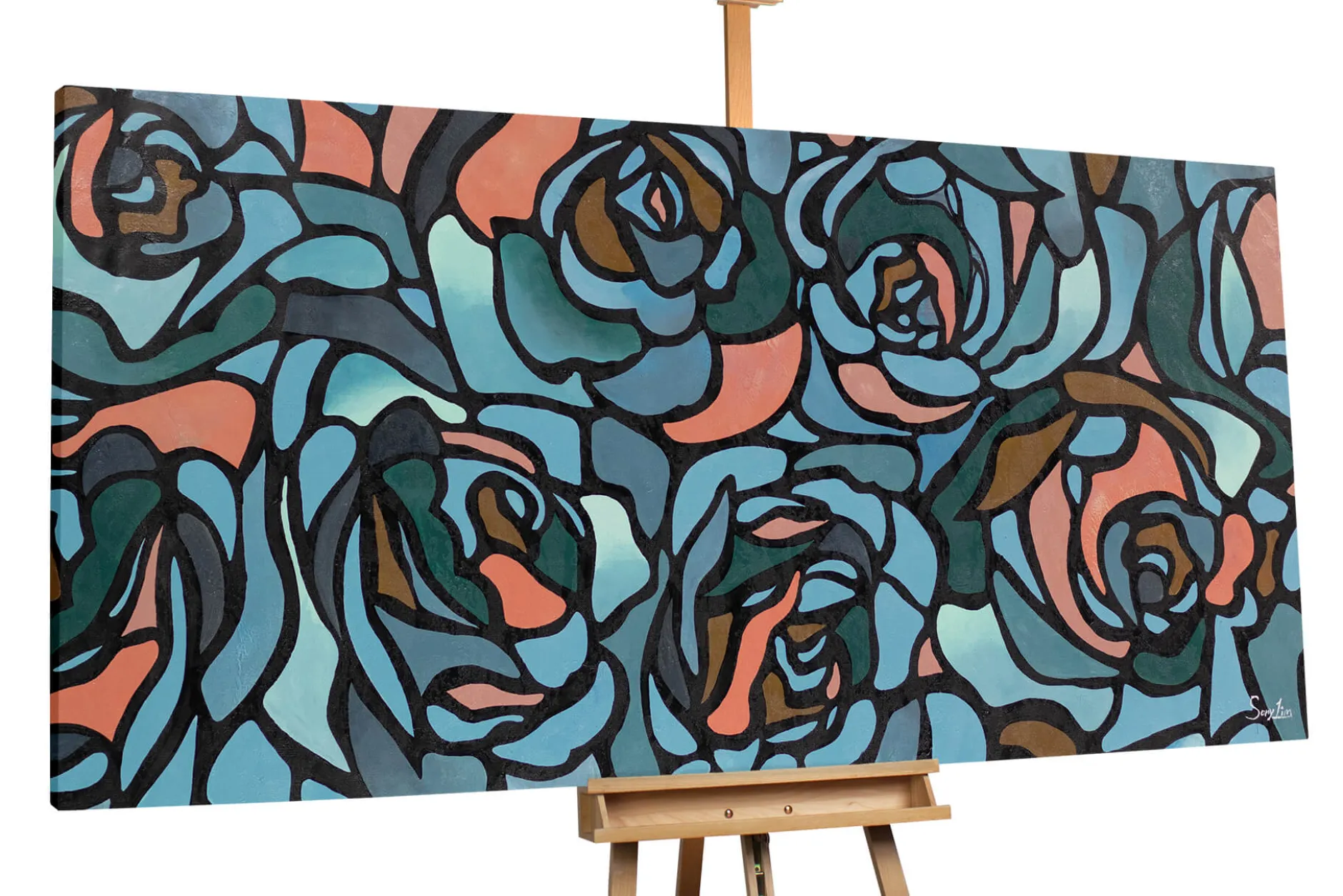 XXL Öl Gemälde 'Bouquet of Roses' | Handgemaltes Unikat